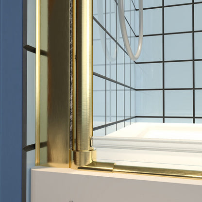 Classy 32-34"x72" Frameless Shower Door in Brush Gold,Water Repellent Glass with Seal Strip Parts and Handle,6mm Glass Shower Door - ExBriteUSA