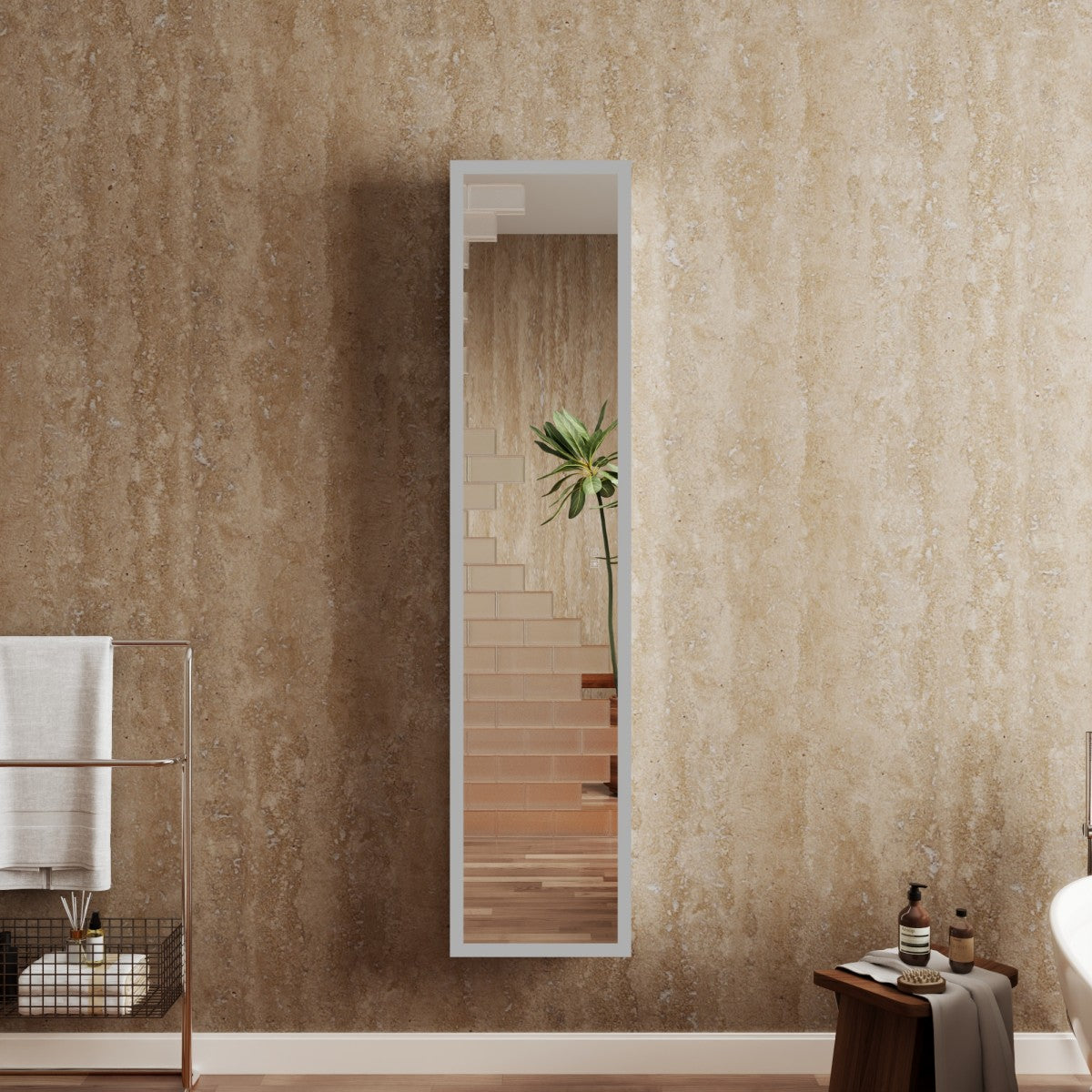 Allsum 16-1/8" x 70-1/8" Full Length Lighted Frameless Single Door Medicine Cabinet