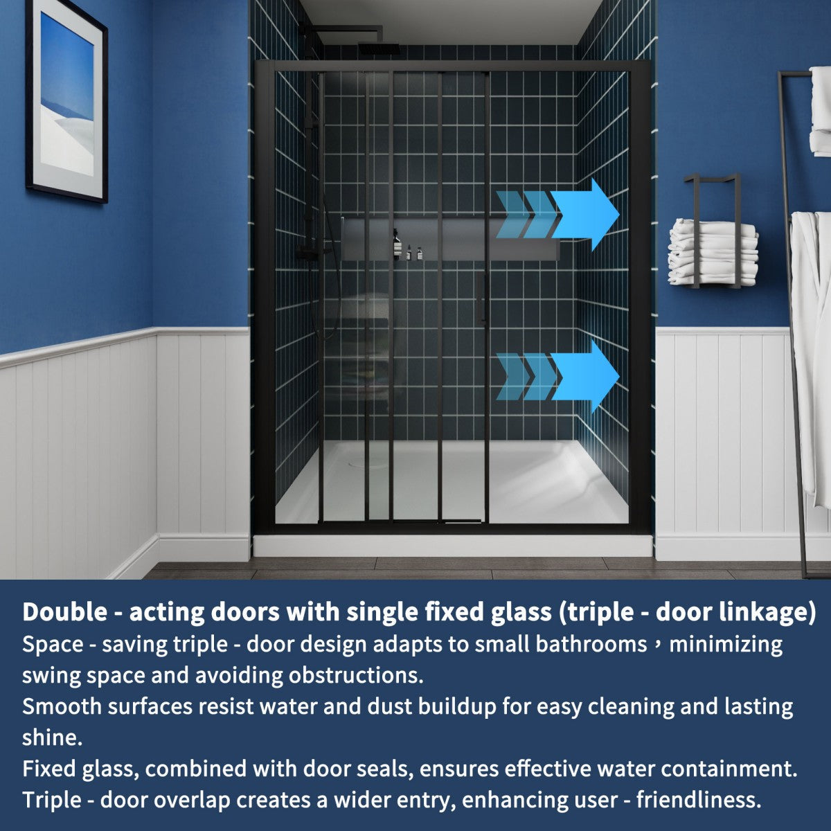 Nexus 44-48W x 70.H Easy Clean Framed Tri-Fold Sliding Shower Door with 1/4" (6mm) Clear SGCC Tempered Glass,Matte Black Finish