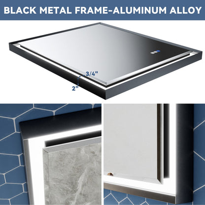 Verloar 30" W x 36" H Framed Lighted Bathroom Mirror,Dimmable,Anti Fog,Front-Lit Illumination,Matte Black