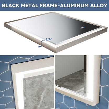 Verloar 30" W x 36" H Framed Lighted Bathroom Mirror,Dimmable,Anti Fog,Front-Lit Illumination,Brushed Nickel