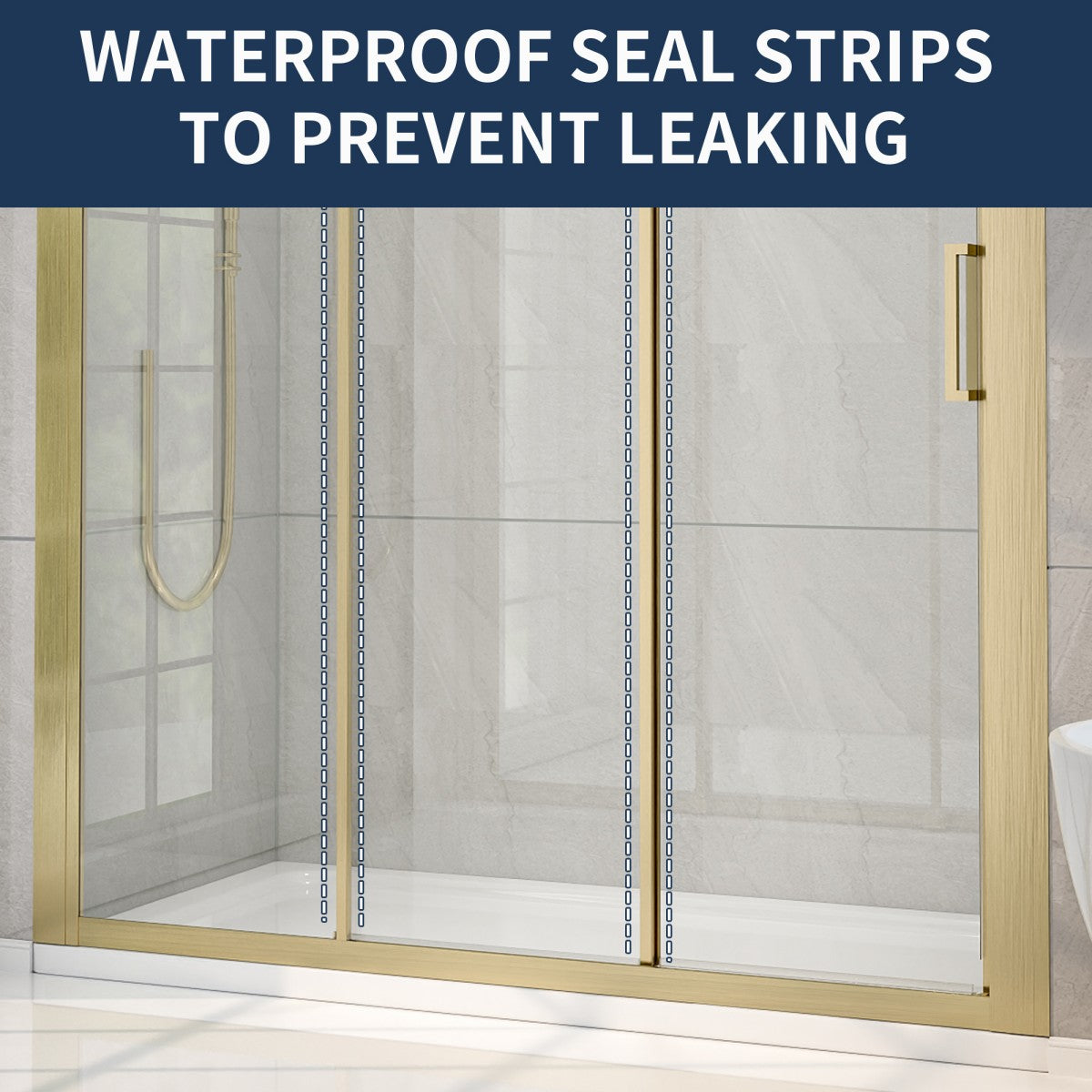 Nexus 56-60W x 70.H Easy Clean Framed Tri-Fold Sliding Shower Door with 1/4" (6mm) Clear SGCC Tempered Glass,Brushed Golde Finish