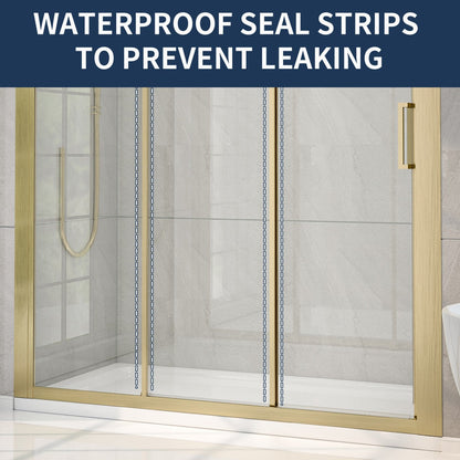 Nexus 56-60W x 70.H Easy Clean Framed Tri-Fold Sliding Shower Door with 1/4" (6mm) Clear SGCC Tempered Glass,Brushed Golde Finish