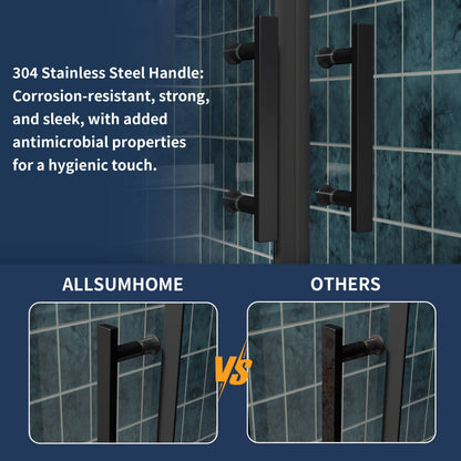 Holden 56-60"W x 70"H Easy Clean Shatter Proof Double Framed Sliding Shower Door with 1/4" (6mm) Clear SGCC Tempered Glass,Matte Black Finish