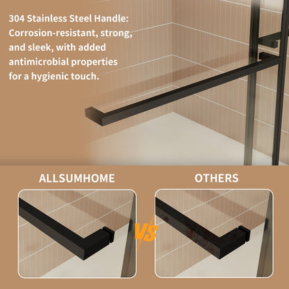 ExRoll-P Allsumhome 56"-60"W x 76"H Frameless Double Sliding Shower Door,10mm Tempered Glass Shower Enclosure,Easy Clean Coat,Matte Black,Buffer