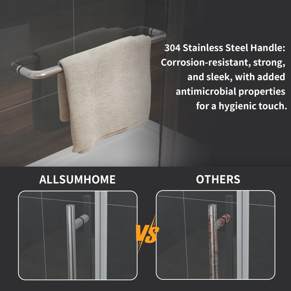 Anchor-B Allsumhome 56"-60"W x 76"H Frameless Sliding Shower Door,8mm Tempered Glass Shower Enclosure,Double Easy Clean Coat,Brushed Nickel,Buffer