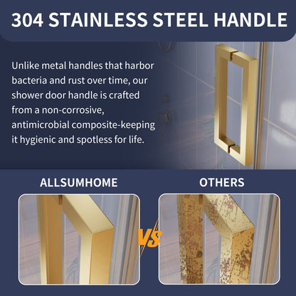 Flexi-L 50-54" W X 70" H Bathroom Glass Shower Doors,Semi-Frameless Brushed Gold,Tempered Glass Shower Door With Handle