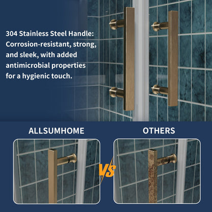 Stainless steel handle comparison between ALLSUMHOME and others in a bathroom setting.