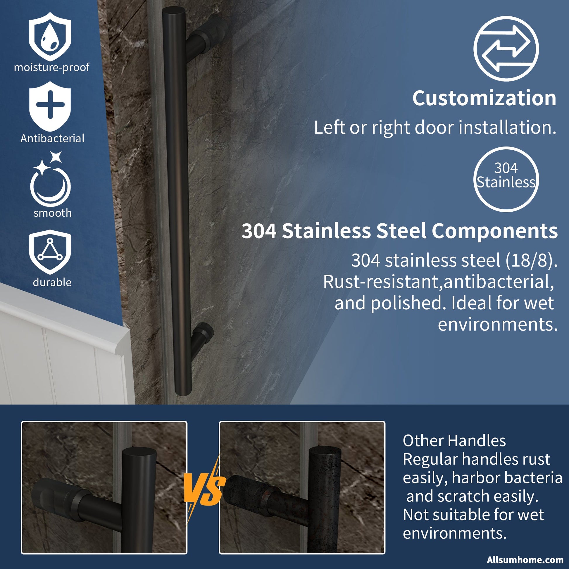 Anchor 56"-60" Width x 74" Height Frameless Sliding Shower Door,Clear Tempered Glass,Matte Black,Smooth Door Closing,Vertical Handle - ExBriteUSA