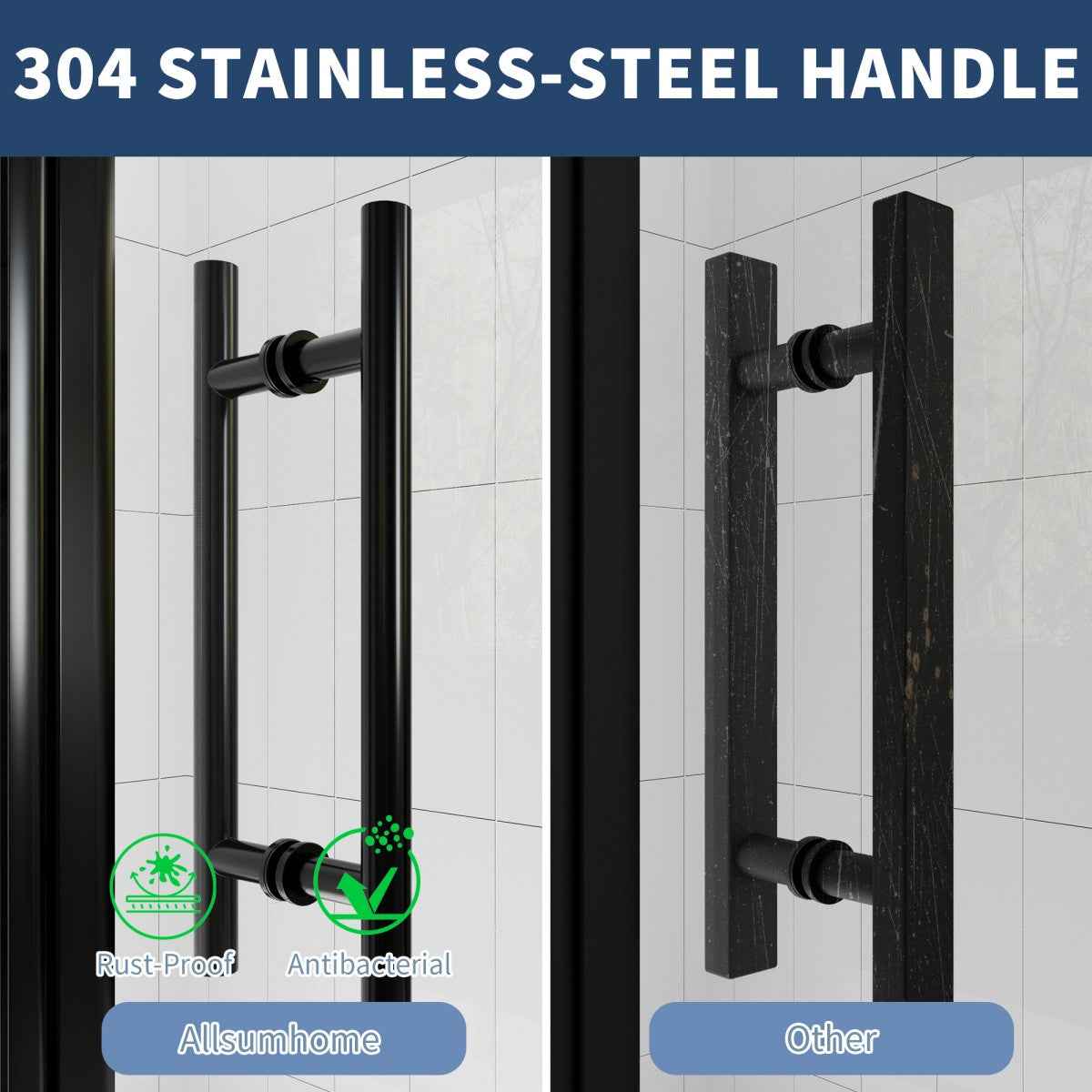 Gemini-W Allsumhome 56-58"Wx71"H Semi-Frameless Pivot Glass Shower Door,Pivot Shower Door,SGCC Tempered Glass,Matte Black,Reversible Installation