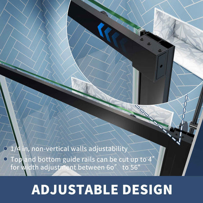 Lock Adjustable 56-60"W x 74"H Sliding Glass Shower Door with 8mm Clear Tempered Glass,Stainless Steel Hardware Black,Rectangle Shower Door (Copy) (Copy) (Copy)