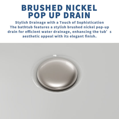 WSP-NK Exbrite 67' Acrylic Freestanding Bathtub, Unique Pleated Design, Glossy White,  Brushed Nickel  Overflow and Pop-Up Drain, cUPC Certified