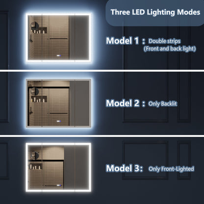 TriFold 66" W x 36" H LED Lighted Three Ways Bathroom Mirror, Front & Back Lighting, with Movable Magnifying Mirror - ExBriteUSA