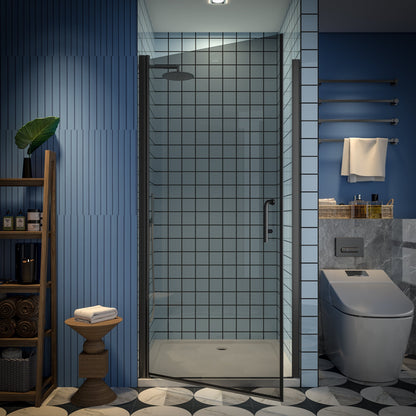 Classy-G 36-37.3" W x 72" H Pivot Frameless Shower Door Matte Black Smoke Gray Glass Shower Door with Handle