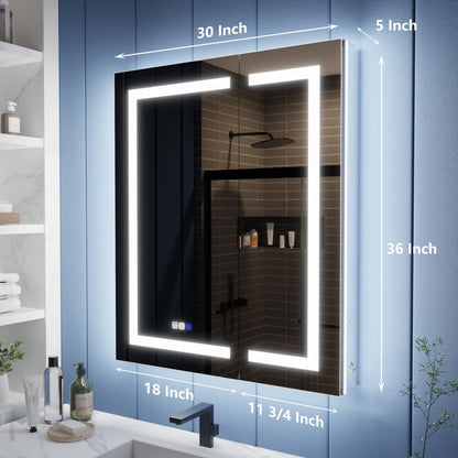 Illusion-B 30" x 36" LED Lighted Inset Mirrored Medicine Cabinet with Magnifiers Front and Back Light