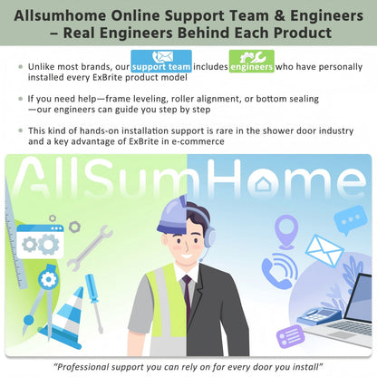 Advertisement for AllSumHome's online support team and engineers with a cartoon engineer and brand logo.