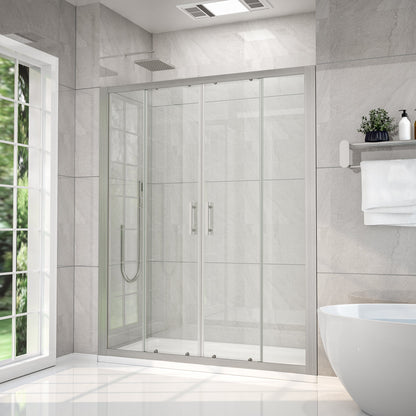 Holden 56-60"W x 70"H Easy Clean Shatter Proof Double Framed Sliding Shower Door with 1/4" (6mm) Clear SGCC Tempered Glass,Brushed Nickel