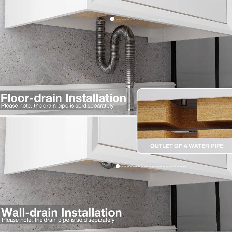 Glam 60" Modern Floating White Rubberwood Bathroom Vanity Cabinet with Lights and Stone Slab Countertop, Dual Sinks