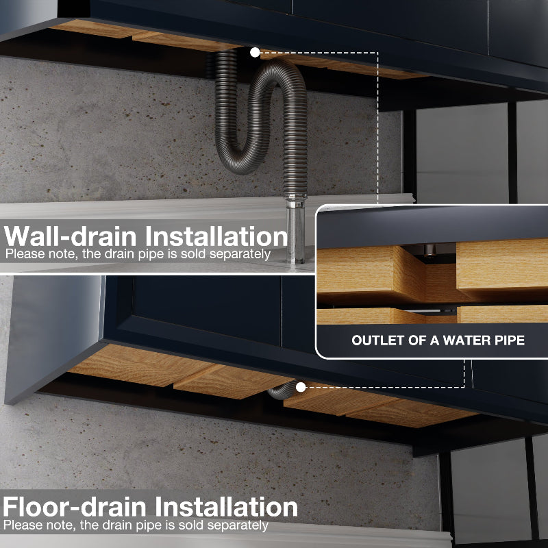 Glam 60" Modern Floating Blue Rubberwood Bathroom Vanity Cabinet with Lights and Stone Slab Countertop, Dual Sinks