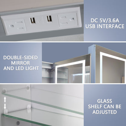 Bathroom Cabinet with USB Port - 36 x 30 Medicine Cabinet with Mirror, LED Lighted, Recessed or Surface Mounted | ExBrite Boost-M1
