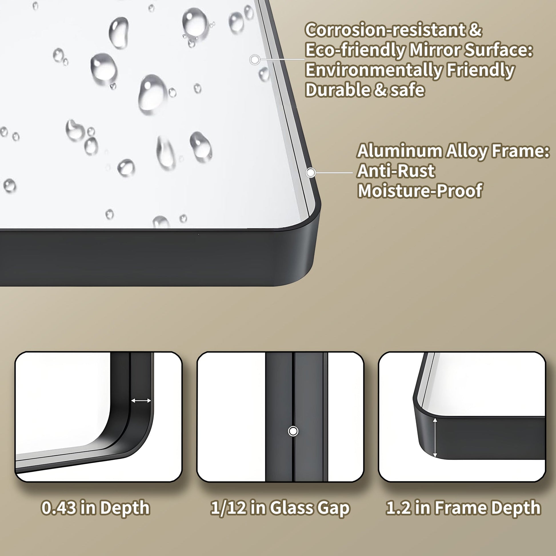 Noir 72" x 36" Vanity Mirror �C Modern, Elegant, Rectangular Wall Mirror with Tempered Glass, Shatterproof, Rust-Resistant, Matte Black Frame for Bathroom, Living Room & Hallway - ExBriteUSA