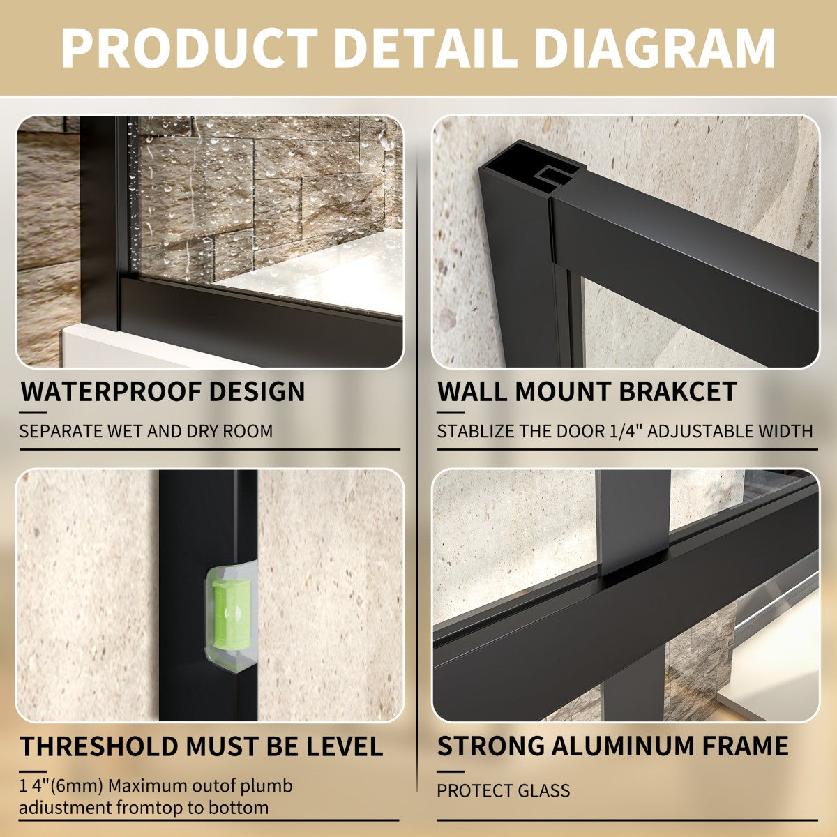 Atlas 46" X 72" Black Shower Door Clear Tempered Glass Framed Shower Screen Walk-in,Corner shower door