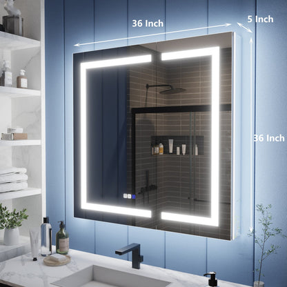 Illusion-B 36" x 36" LED Lighted Inset Mirrored Medicine Cabinet with Magnifiers Front and Back Light