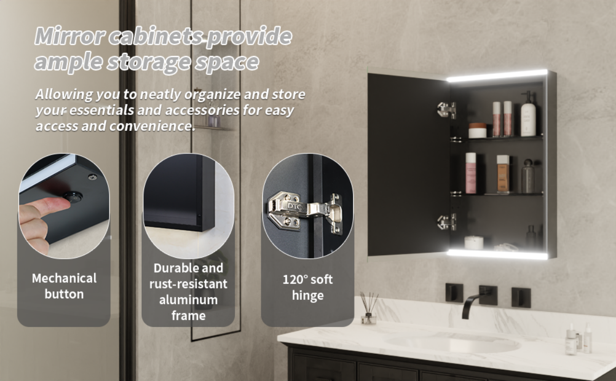 ExBrite 15 in. W x 26 in. H Medicine Cabinet,for surface mounting,Aluminum alloy matte black,single color temperature 5000K - ExBriteUSA