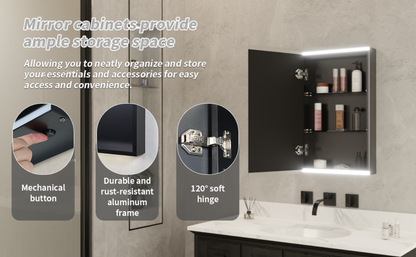ExBrite 15 in. W x 26 in. H Medicine Cabinet,for surface mounting,Aluminum alloy matte black,single color temperature 5000K - ExBriteUSA