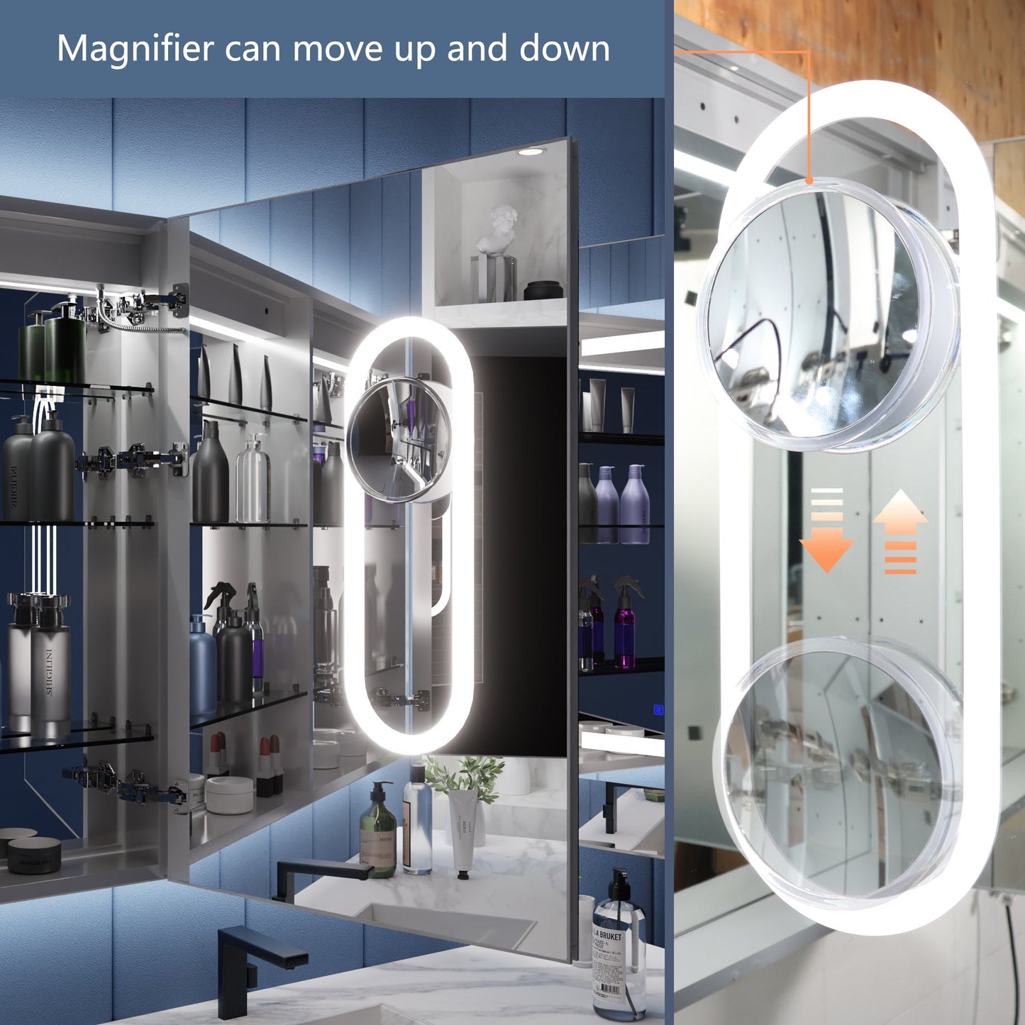 Illusion-B 72" x 36" LED Lighted Recessed Bathroom Medicine Cabinet with Magnifiers Front and Back Light