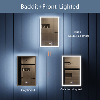 Illusion 20" x 32" LED Surface or Recessed Medicine Cabinet with Magnifiers Front and Back Light,Hinge on the Left