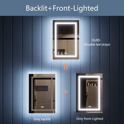 Illusion-B 24" x 36" LED Lighted Inset Mirrored Medicine Cabinet with Magnifiers Front and Back Light, Right Hinge