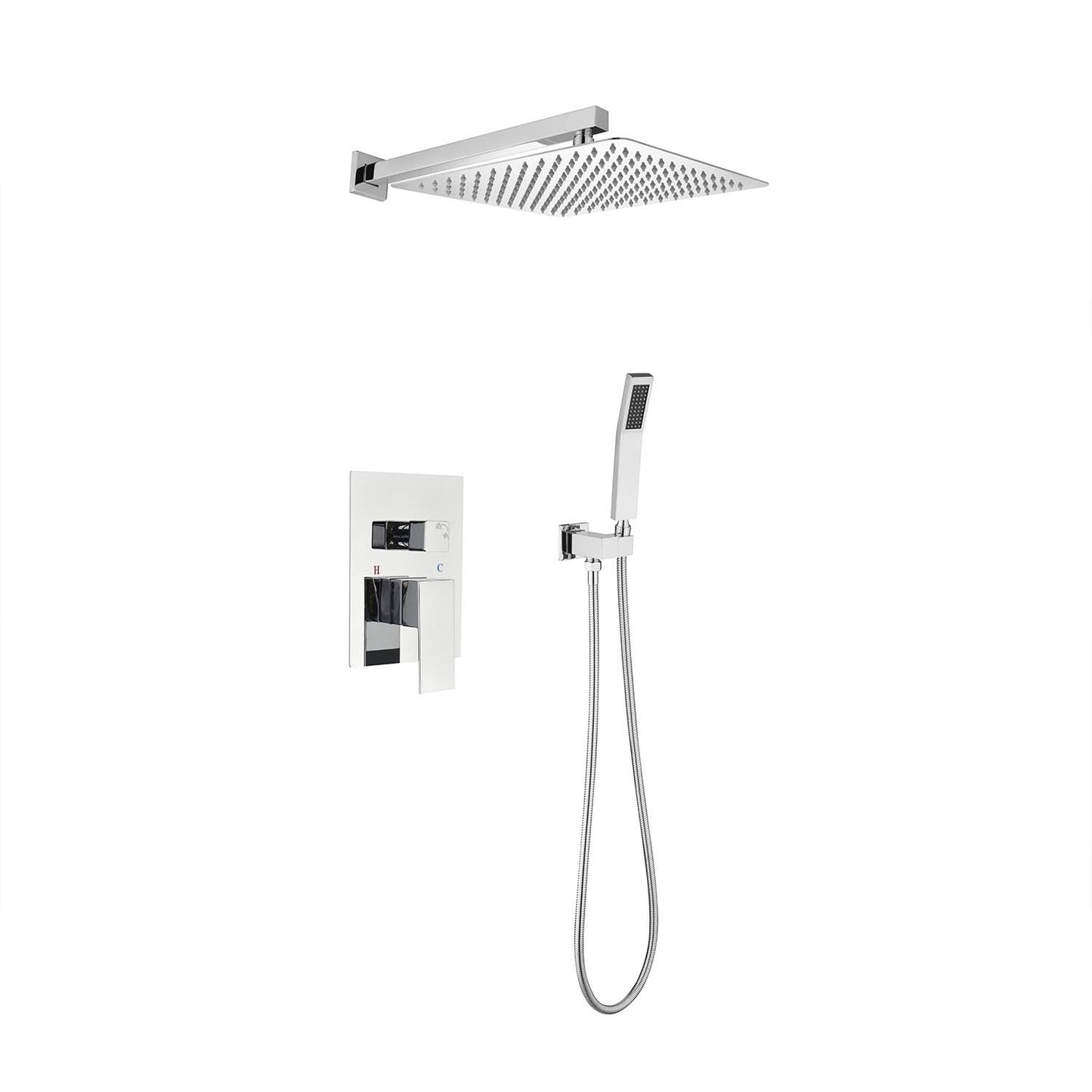 3PSQ Exbrite 12' Rain Shower Head Systems Wall Mounted Shower,Chrome - ExBriteUSA
