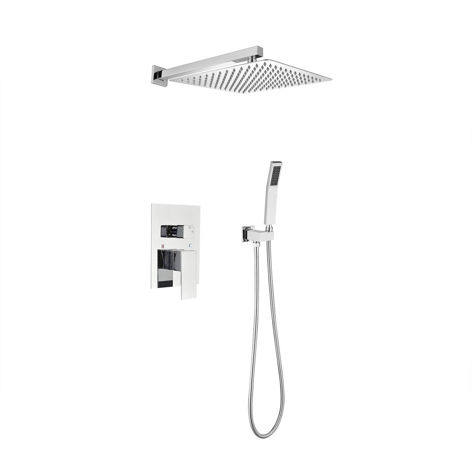 3PSQ Exbrite 12' Rain Shower Head Systems Wall Mounted Shower,Chrome - ExBriteUSA
