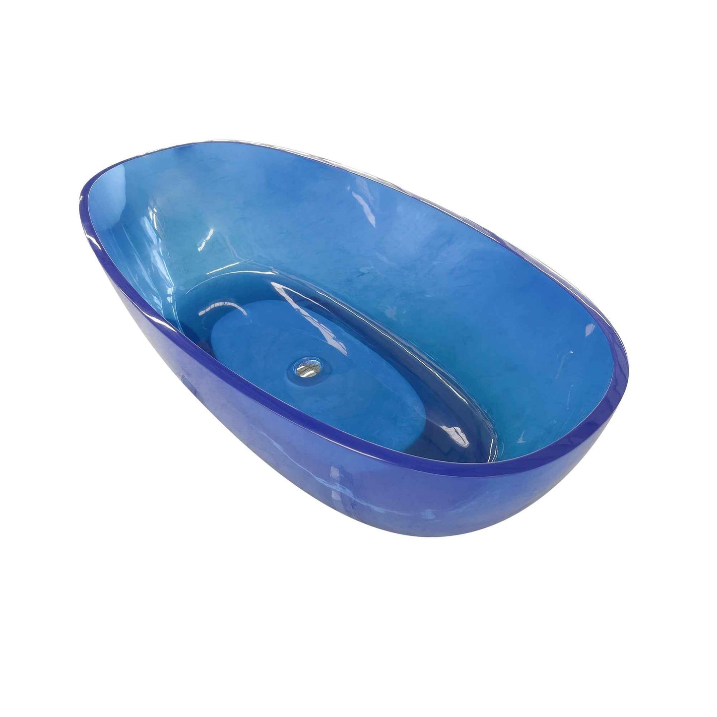 RS 64 inch Transparent Blue Oval Shape Freestanding Soaking Bathtub For The Bathroom