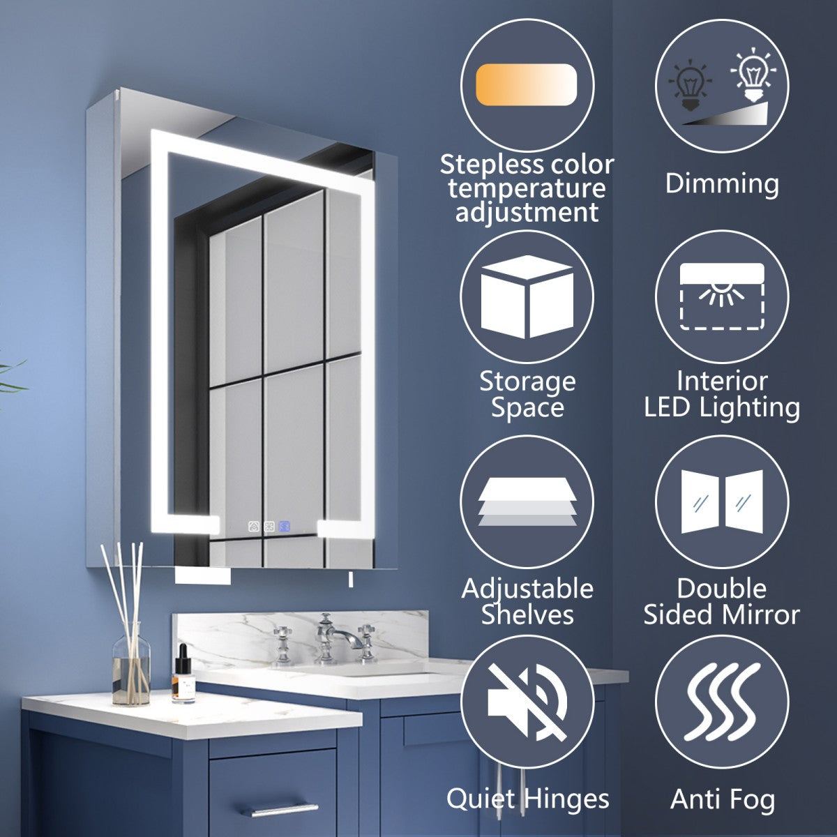 Boost-M2 24" W x 32" H LED Lighted Bathroom Medicine Cabinet with Mirror, Right Hinge