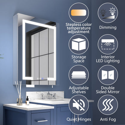 Boost-M2 24" W x 32" H LED Lighted Bathroom Medicine Cabinet with Mirror, Right Hinge