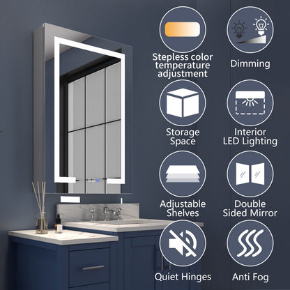 Boost-M2 24" W x 36" H LED Lighted Bathroom Medicine Cabinet with Mirror,Left Hinge