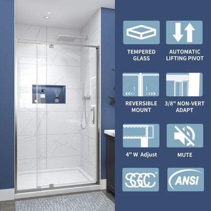 Flexi 38-42"x71" Frameless Shower Door in Brushed Nickel,Tempered Glass with Seal Strip Parts and Handle,6mm Glass Shower Door - ExBriteUSA