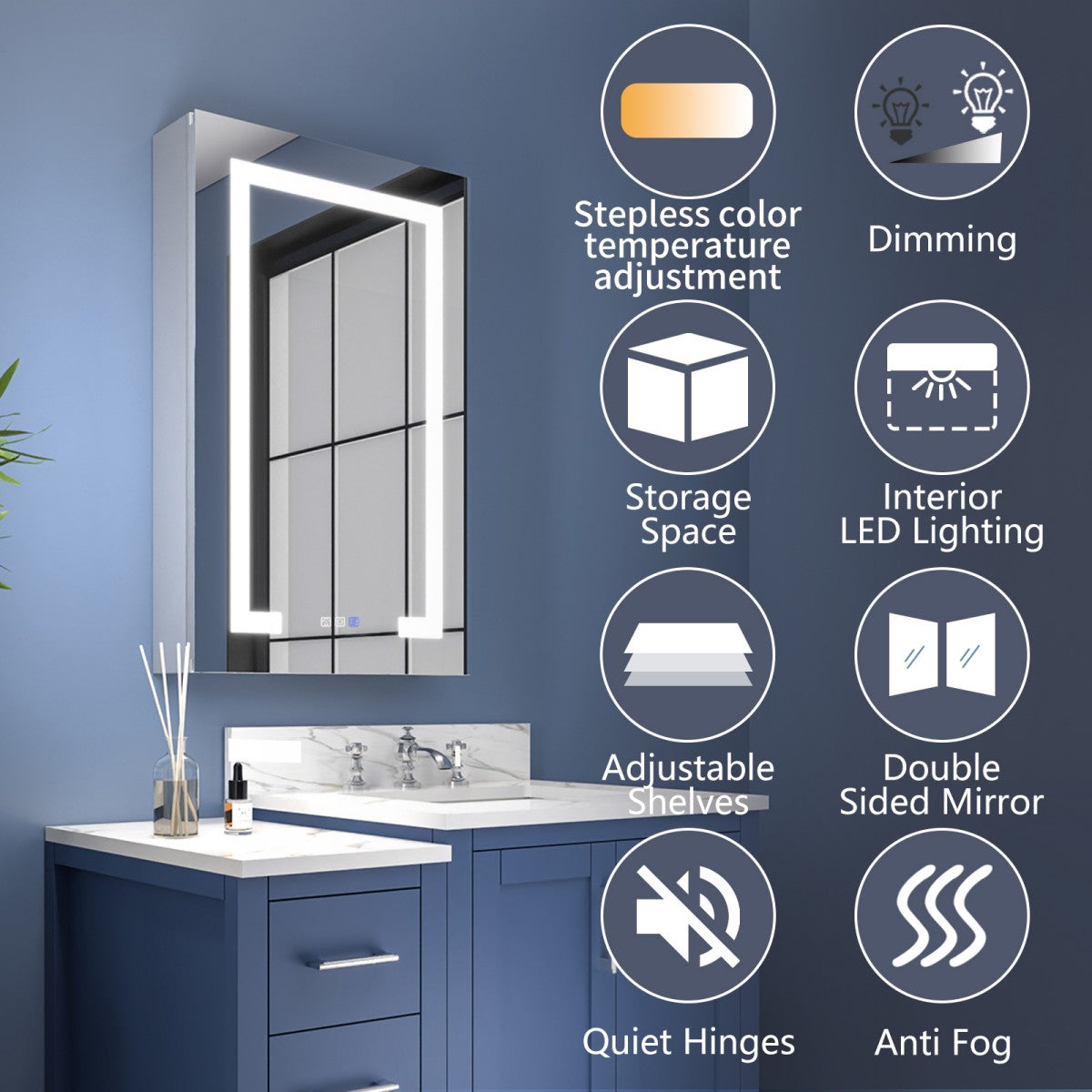 Bathroom Medicine Cabinet with Mirror and Lights 20" W x 32" H LED, Right Hinge - Boost-M2