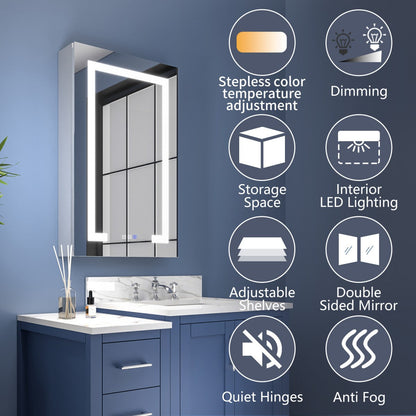 Bathroom Medicine Cabinet with Mirror and Lights 20" W x 32" H LED, Right Hinge - Boost-M2