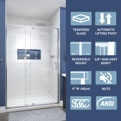 Flexi 44-48"x71" Frameless Shower Door in Brushed Nickel,Water Repellent Glass with Seal Strip Parts and Handle,6mm Glass Shower Door - ExBriteUSA