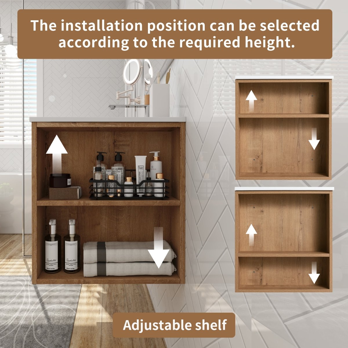 Allsumhome 36" Wall Mounting Floating Bathroom Vanity, Soft Close Drawer,Imitative Oak Finish(Only Vanity, Without Basin)