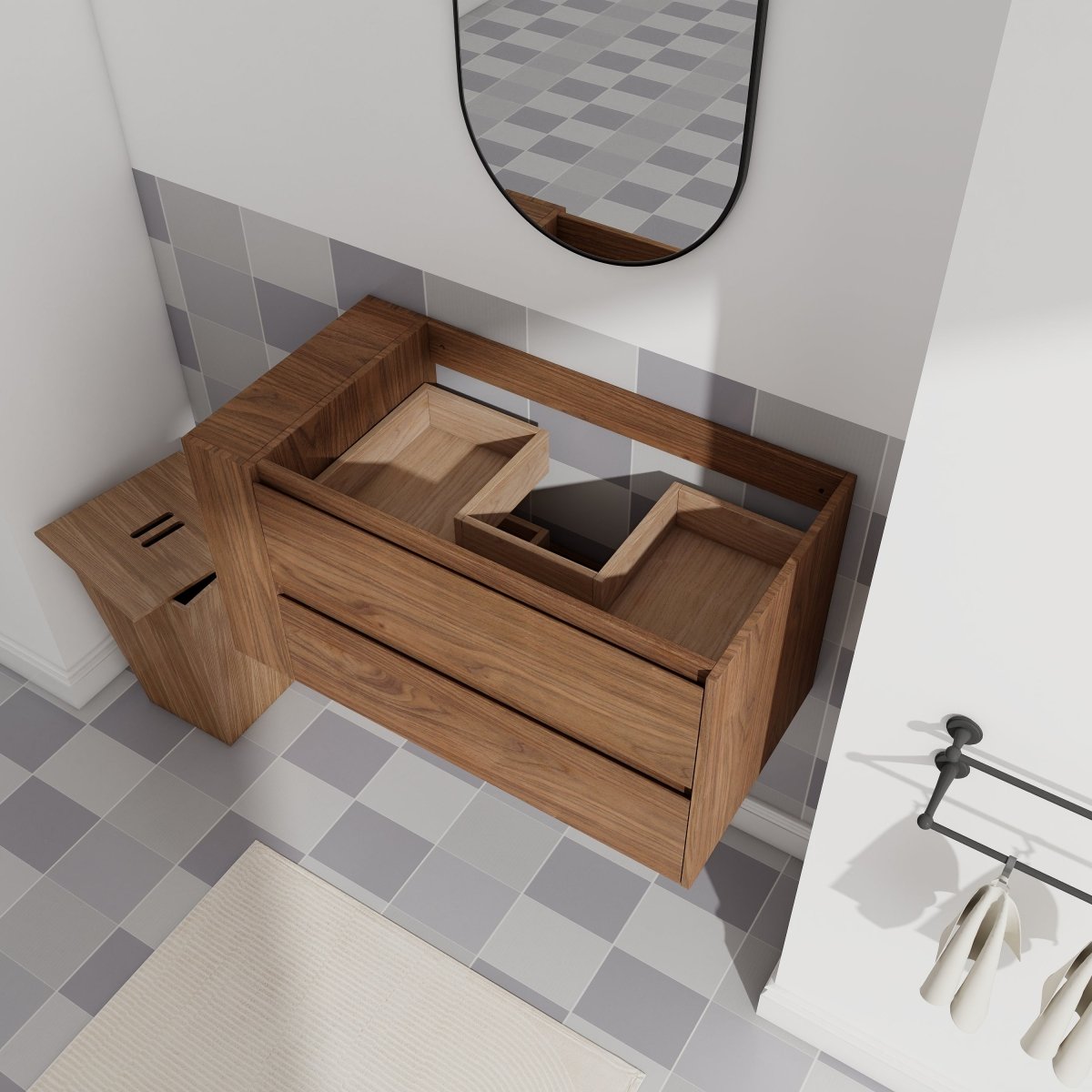 Allsumhome 36"Wall Mounting Floating Bathroom Vanity, Soft Close Drawer,Brown Oak Finish(Only Vanity,Without Basin)
