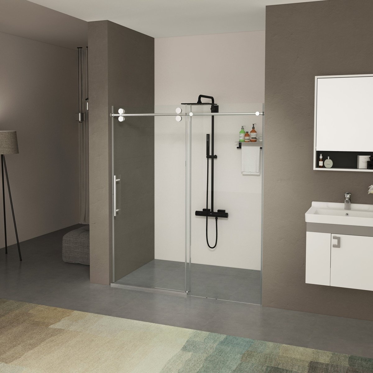 Allsumhome 56" - 60"W x 76"H Frameless Sliding Shower Door,10mm Tempered Glass Shower Enclosure,Double Side Easy Clean Coat,Chrome,Buffer