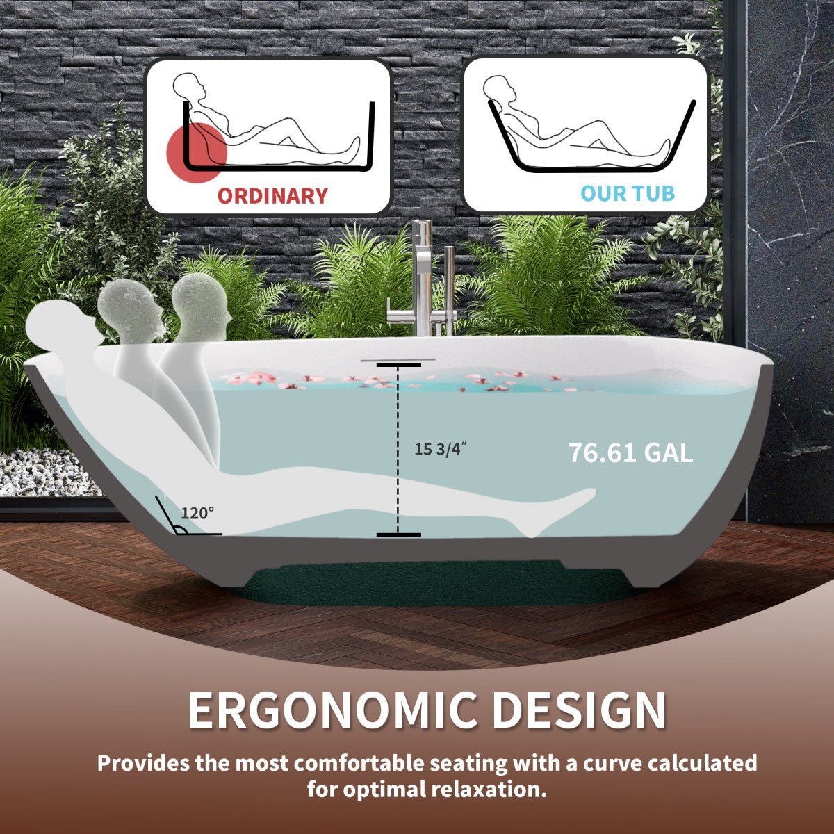 Allsumhome RockE 67" Imitation Natural Stone Freestanding Bathtub,Stone Touch,Avocado Green,Scratch - proof,cUPC Certified,No Drain