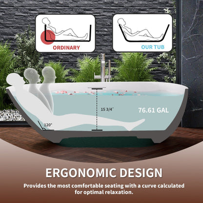 Allsumhome RockE 67" Imitation Natural Stone Freestanding Bathtub,Stone Touch,Avocado Green,Scratch - proof,cUPC Certified,No Drain