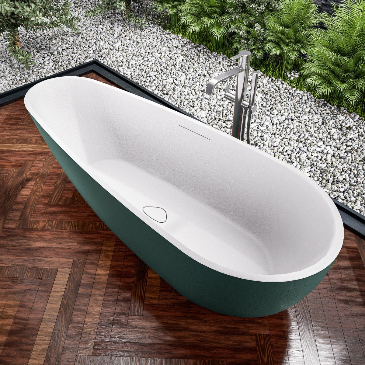 Allsumhome RockE 67" Imitation Natural Stone Freestanding Bathtub,Stone Touch,Avocado Green,Scratch - proof,cUPC Certified,No Drain