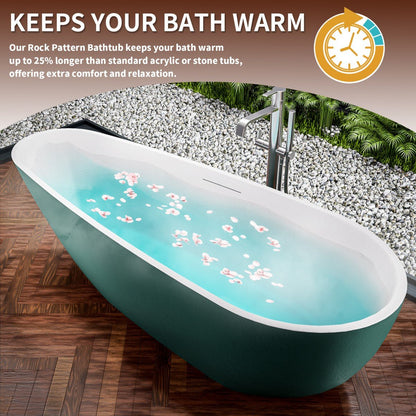 Allsumhome RockE 67" Imitation Natural Stone Freestanding Bathtub,Stone Touch,Avocado Green,Scratch - proof,cUPC Certified,No Drain