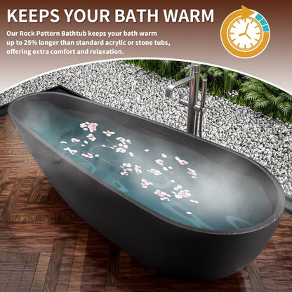 Allsumhome RockE 67" Imitation Natural Stone Freestanding Bathtub,Stone Touch,Pure Black,Scratch - proof,cUPC Certified,No Drain